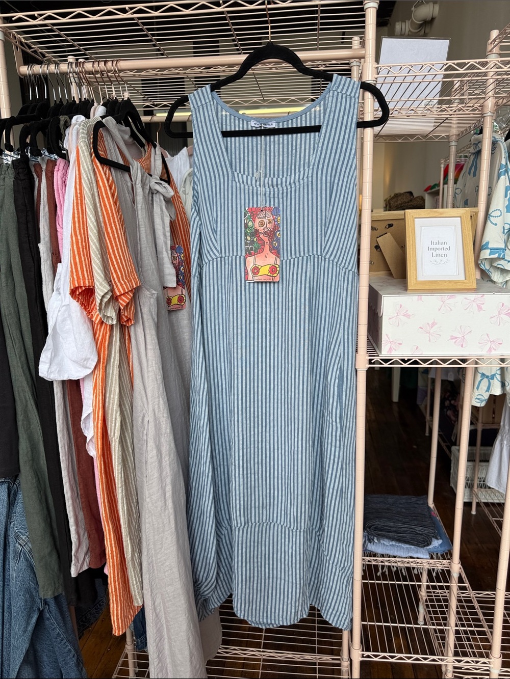 New Look Blue & gray Striped Sleeveless Italian linenMaxi Dress
